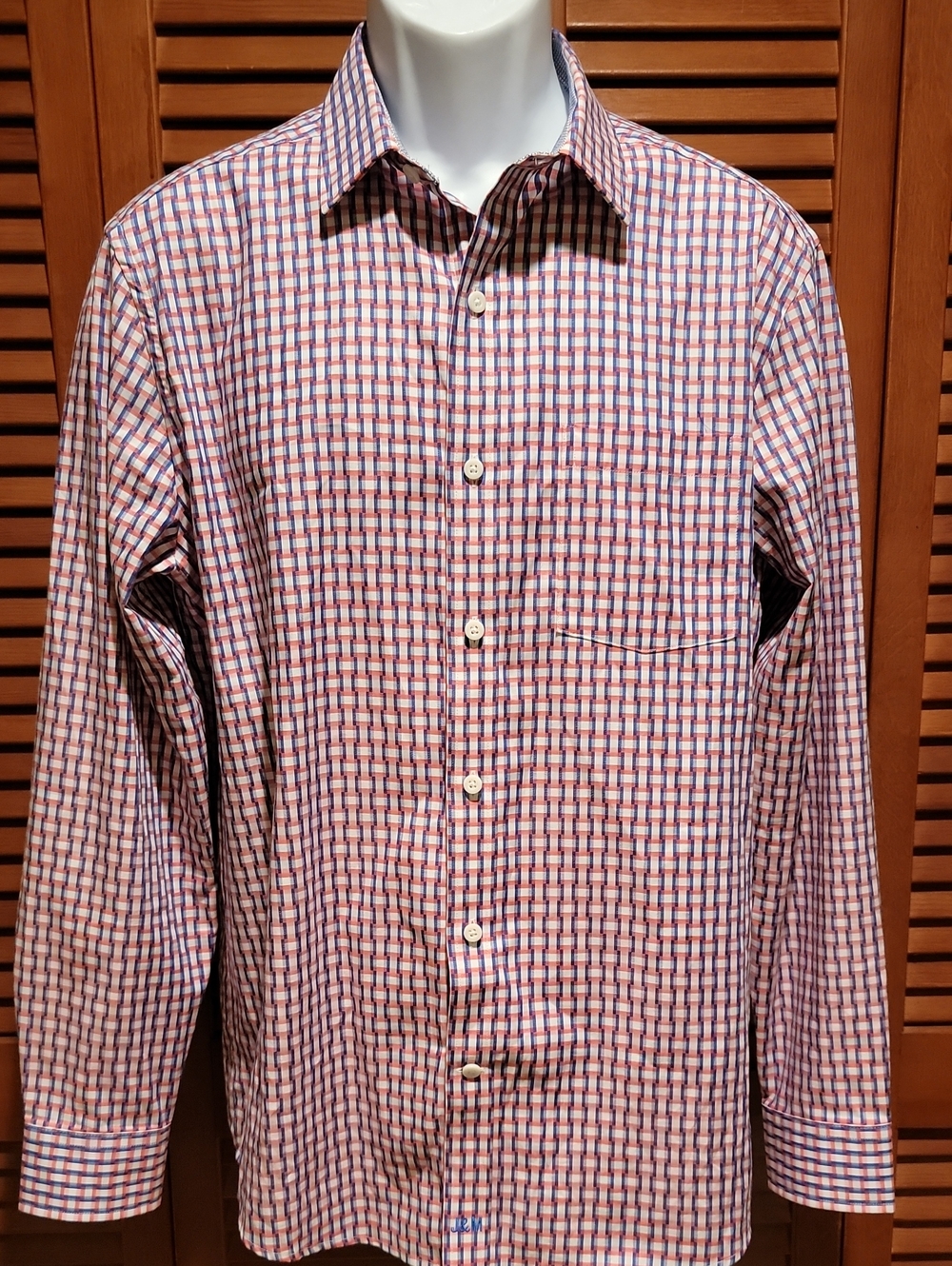 JOHNSTON & MURPHY MEN'S REGULAR FIT BUTTON DOWN PLAID LONG SLEEVE SHIRT